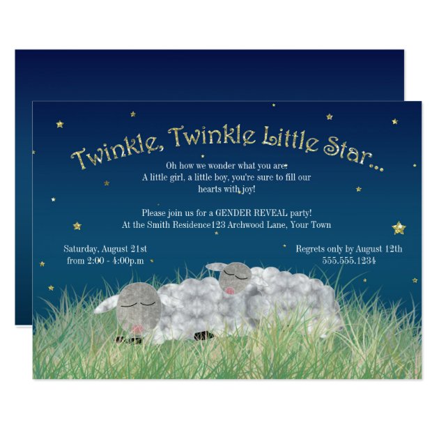 Gender Reveal Party Twinkle Little Star Cute Sheep Invitation