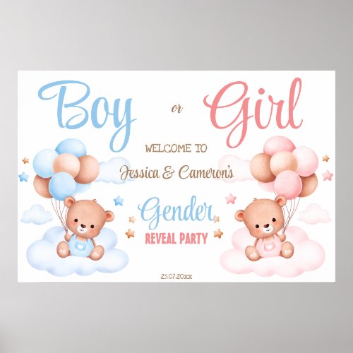 Gender reveal party welcome sign teddy bears