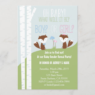 Gender Reveal Party with Little Foxes Invitation