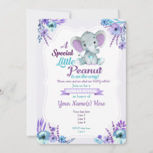 Gender Reveal Peanut Invitation Purple Teal