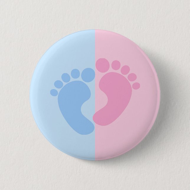 Gender Reveal Pink and Blue Baby Feet Shower Button (Front)