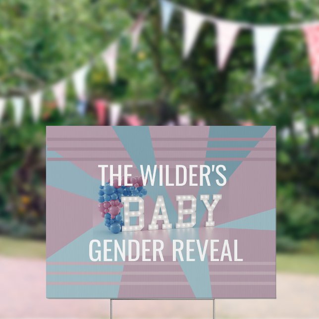 Gender Reveal Pink and Blue Baby Shower Yard Sign (Fun outdoor party yard sign for your gender reveal or twin boy girl baby shower. Just add your name)
