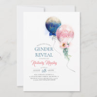 Gender Reveal Pink and Blue Balloons Baby Shower Invitation