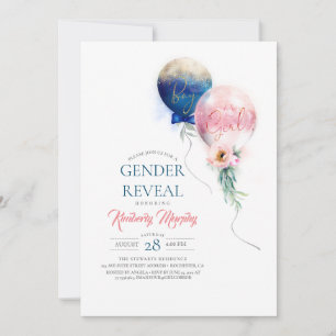 Gender Reveal Pink and Blue Balloons Baby Shower Invitation