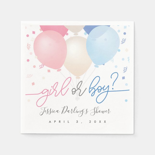 Gender Reveal Pink and Blue balloons Napkins (Front)