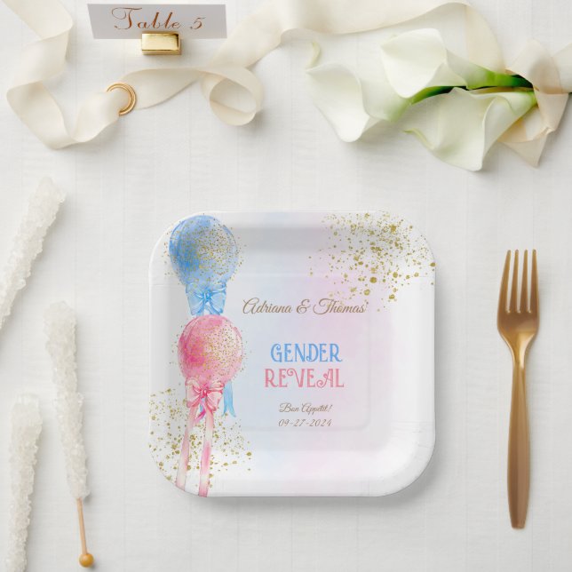 Gender Reveal Pink And Blue Balloons  Paper Plates (Wedding)