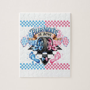 Gender Reveal Pink and Blue Bows and Tires Jigsaw Puzzle