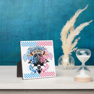 Gender Reveal Pink and Blue Bows and Tires Plaque