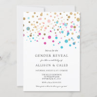 Gender Reveal Pink and Blue Confetti Invitation