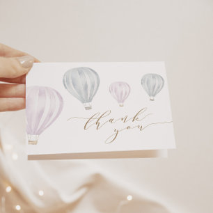 Gender Reveal Pink and Blue Hot Air Balloon Letterpress Thank You Card