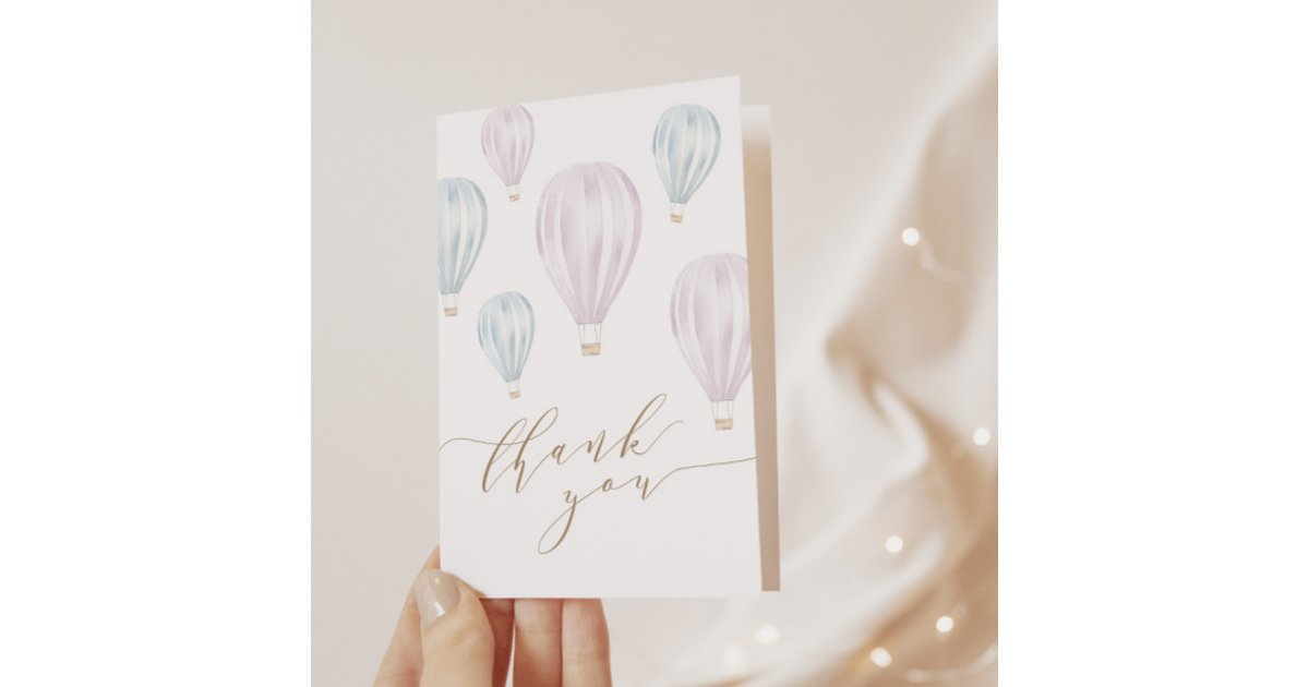 Gender Reveal Pink and Blue Hot Air Balloon Thank You Card | Zazzle