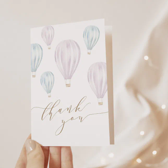 Gender Reveal Pink and Blue Hot Air Balloon Thank You Card | Zazzle