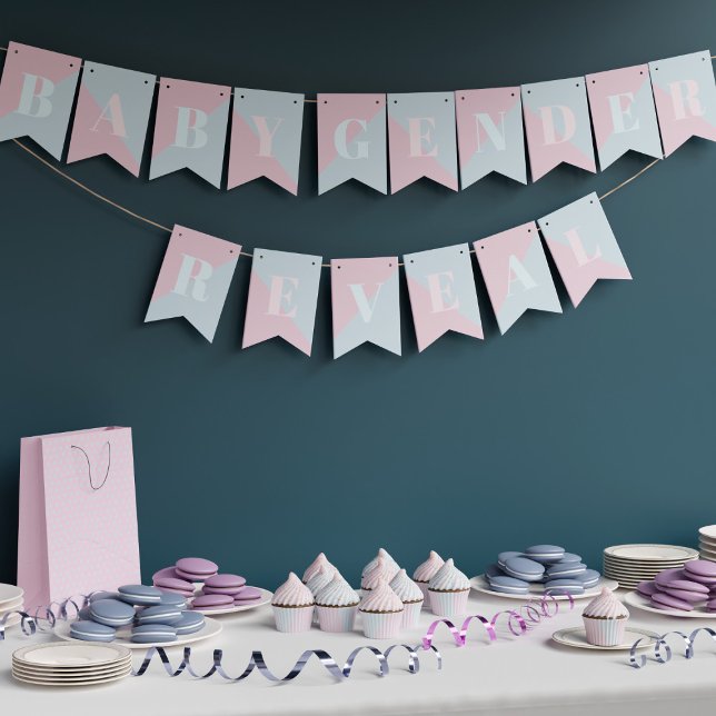 Gender Reveal Pink and Blue Modern Baby Shower Bunting Flags (Pink and Blue Bunting Flags for your Gender Reveal Baby Shower)