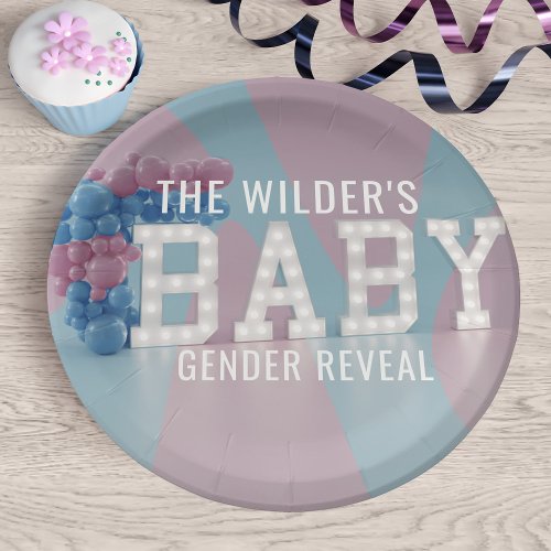 Gender Reveal Pink Blue Baby Shower Paper Plates