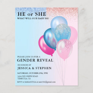 Gender Reveal Pink Blue Balloons Glitter Budget