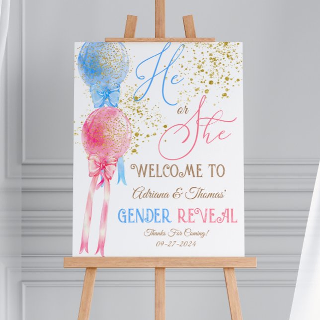 Gender Reveal Pink Blue Balloons Welcome Sign (Creator Uploaded)