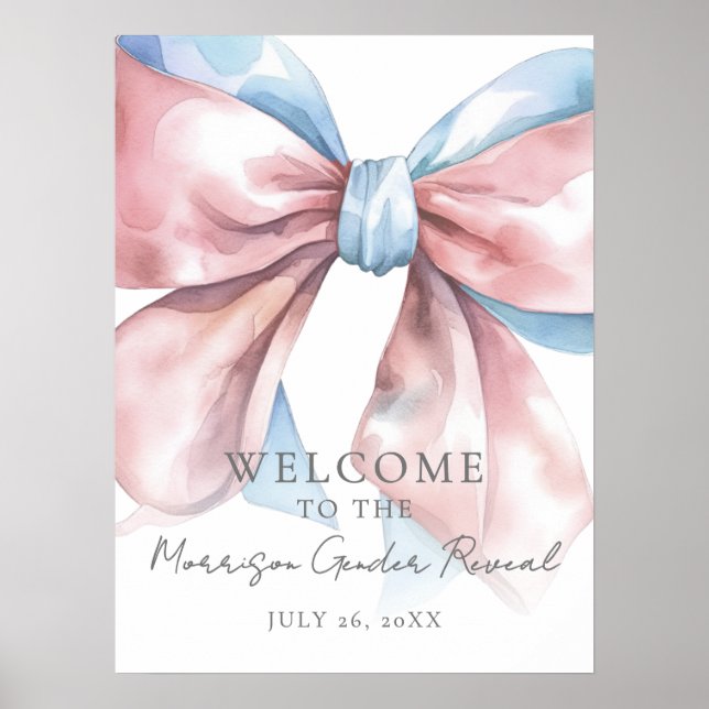 Gender Reveal Pink Blue Bow Welcome Sign (Front)