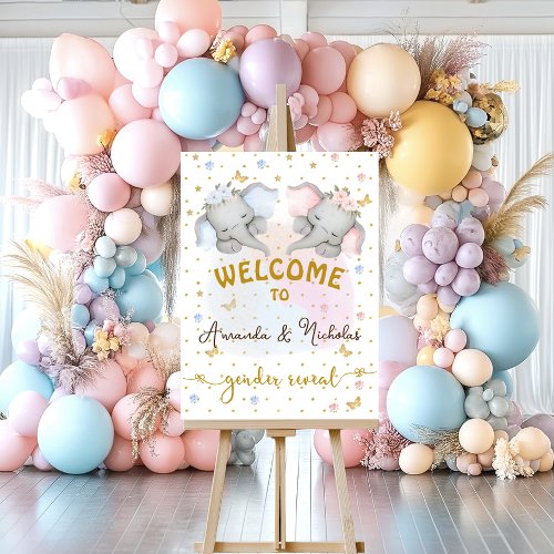 Gender Reveal pink blue elephant welcome  Foam Board