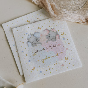 Gender Reveal Pink Blue Floral Elephant Napkins