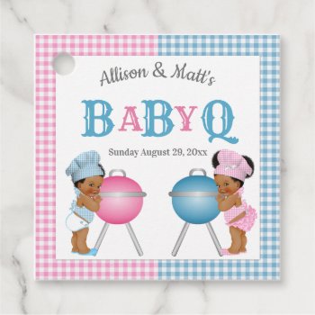 Gender Reveal Pink Blue Gingham Baby Q Bbq Favor Tags by nawnibelles at Zazzle