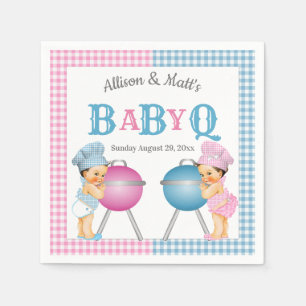 Gender Reveal Pink Blue Gingham Baby Q BBQ Napkins