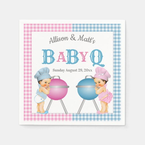 Gender Reveal Pink Blue Gingham Baby Q BBQ Napkins