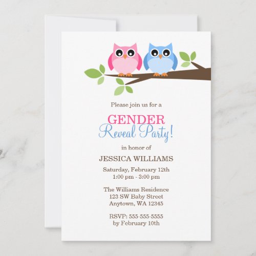 Gender Reveal Pink Blue Owls Branch Invitations