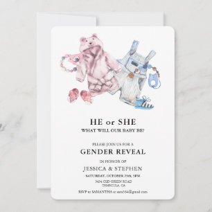 Gender Reveal Pink Blue Watercolor Baby Clothes Invitation