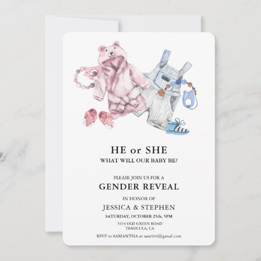 Gender Reveal Pink Blue Watercolor Baby Clothes Invitation | Zazzle.com