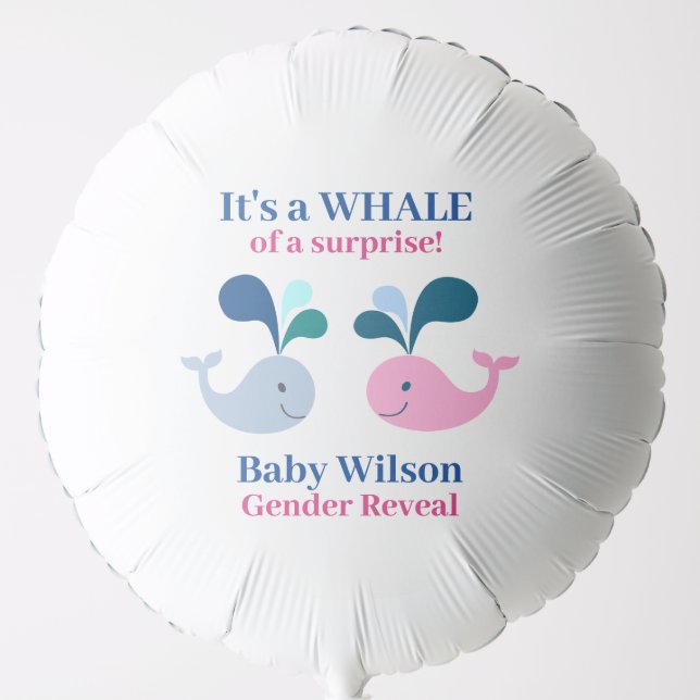 Gender Reveal Pink Blue Whale of a Surprise Balloon (Front)