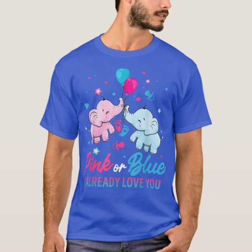 Gender Reveal Pink or Blue Boy or Girl Elephants  T_Shirt