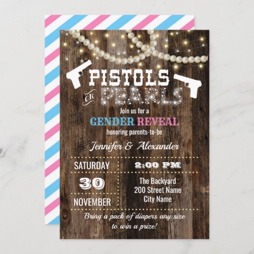 Gender Reveal Pistols or Pearls Invitation