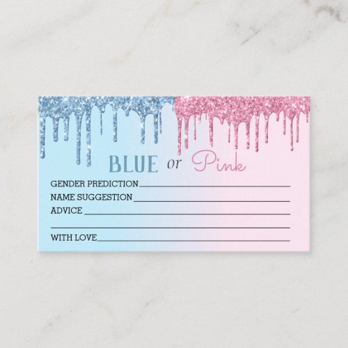  Gender Reveal Predictions Blue Pink Glitter Look  Enclosure Card