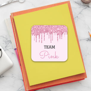 Gender Reveal Predictions Pink Girl Glitter Look  Square Sticker