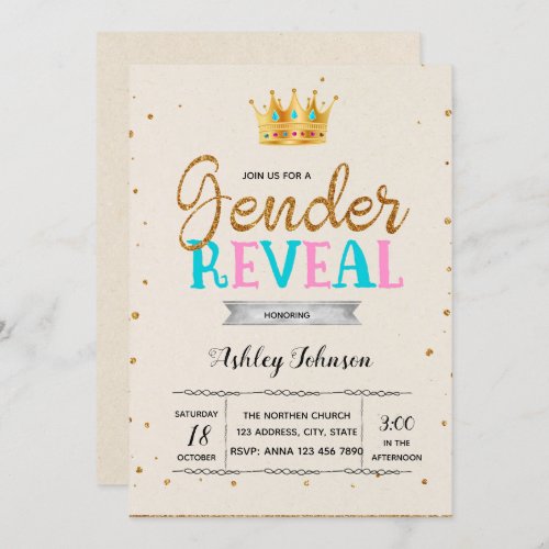 Gender reveal prince princess invitation