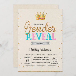 Gender reveal prince princess invitation