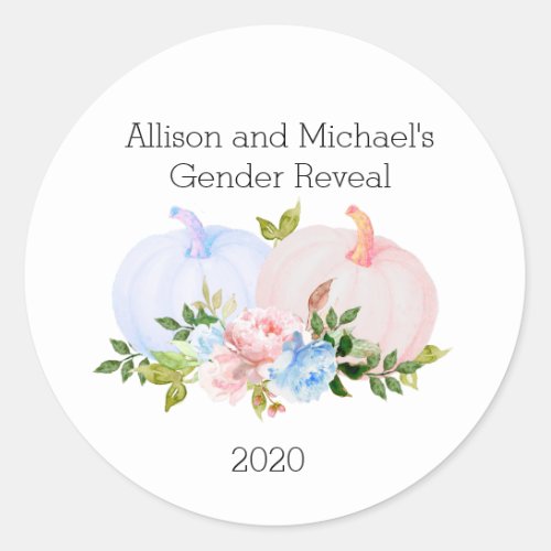 Gender Reveal Pumpkin Favor gift Custom Classic Round Sticker