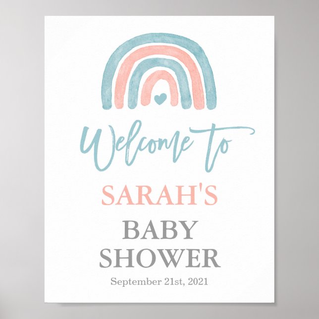 Gender Reveal Rainbow Baby Shower welcome sign (Front)