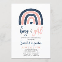 Gender Reveal rainbow navy blue and pink shower Invitation