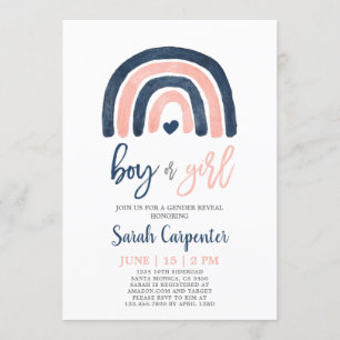 Gender Reveal rainbow navy blue and pink shower Invitation