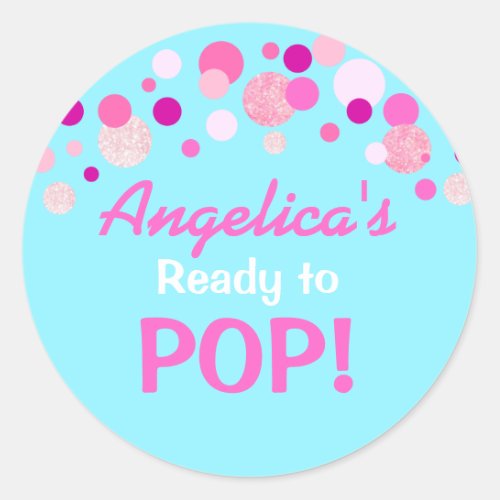 Gender Reveal Ready to Pop Pink Blue Baby Shower Classic Round Sticker