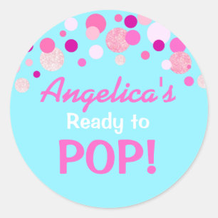 Gender Reveal Ready to Pop Pink Blue Baby Shower Classic Round Sticker