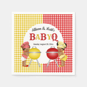 Gender Reveal Red Yellow Gingham Baby Q BBQ Napkins