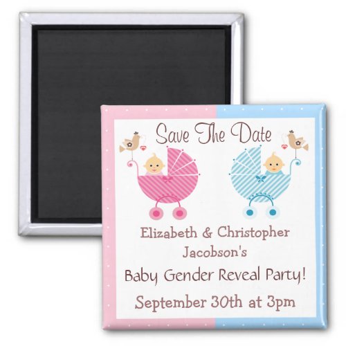 Gender Reveal Save The Date Babies in Strollers Magnet