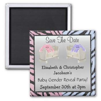 Gender Reveal Save The Date Bunnies & Animal Print Magnet by GroovyGraphics at Zazzle