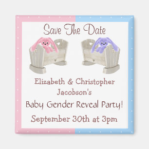 Gender Reveal Save The Date Bunnies in Cribs Magnet