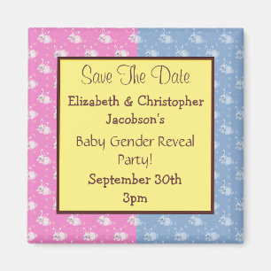 Gender Reveal Save The Date Pink & Blue Bunnies Magnet