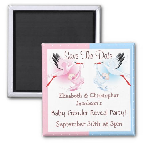 Gender Reveal Save The Date Stork Delivering Baby Magnet