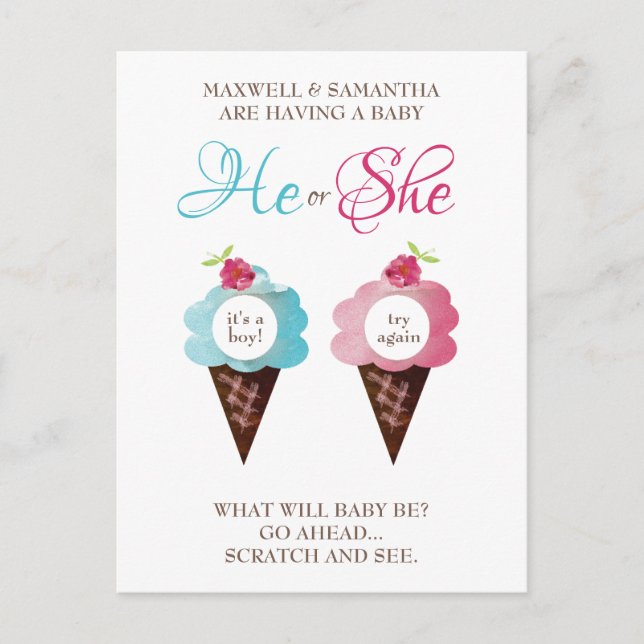 Gender Reveal Scratcher (not a real scratcher) Announcement Postcard (Front)