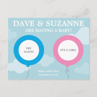 Gender Reveal Scratcher (not a real scratcher) Announcement Postcard